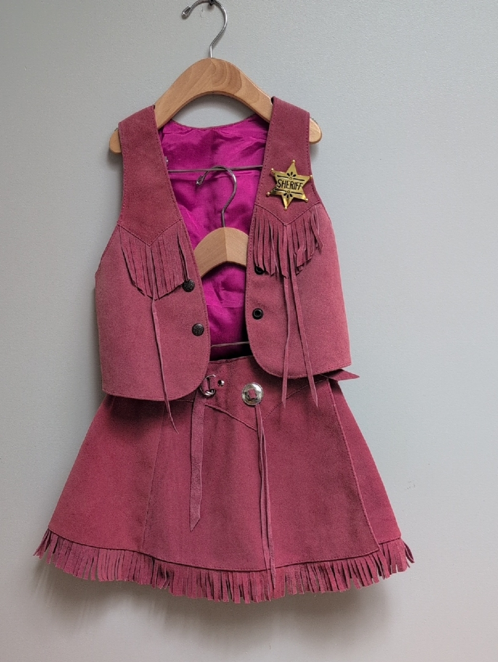 Kids Magenta Western Sheriff Costume Set with Fringe